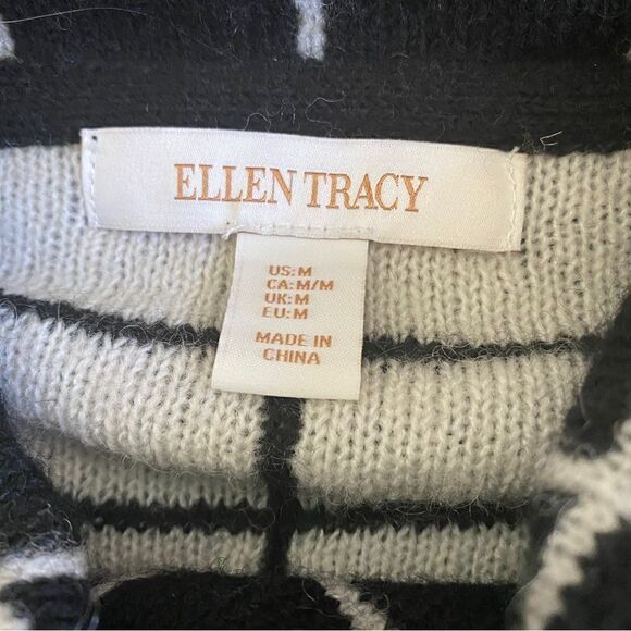 Women's Ellen Tracy Wool Blend Window Pane Cardigan Sweater Size Medium - Picture 6 of 8